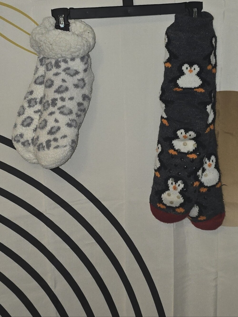 Plush Gray Leopard & Charcoal Penguin Small Pet Socks - Cozy Paw Warmers